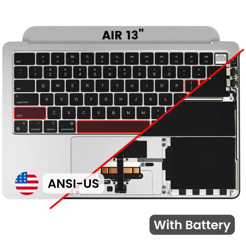 Top case s baterií a klávesnicí (americké rozložení ANSI) pro MacBook Air 13" A3113 (2024) (stříbrná)