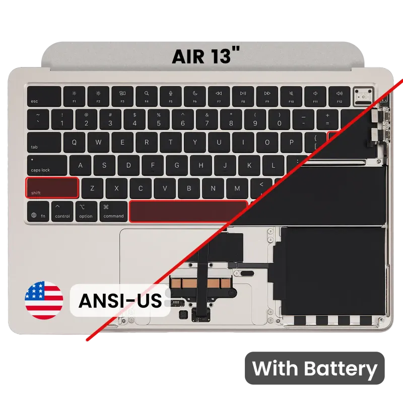 Top case s baterií a klávesnicí (americké rozložení ANSI) pro MacBook Air 13" A3240 (2025) (originál z vyřazeného zařízení, stav A) (hvězdně bílá)