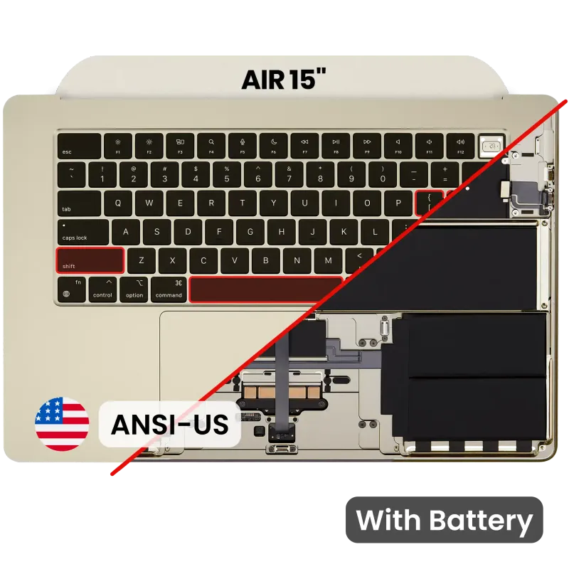 Top case s baterií a klávesnicí (americké rozložení ANSI) pro MacBook Air 15" A2941 (2023) (hvězdně bílá)