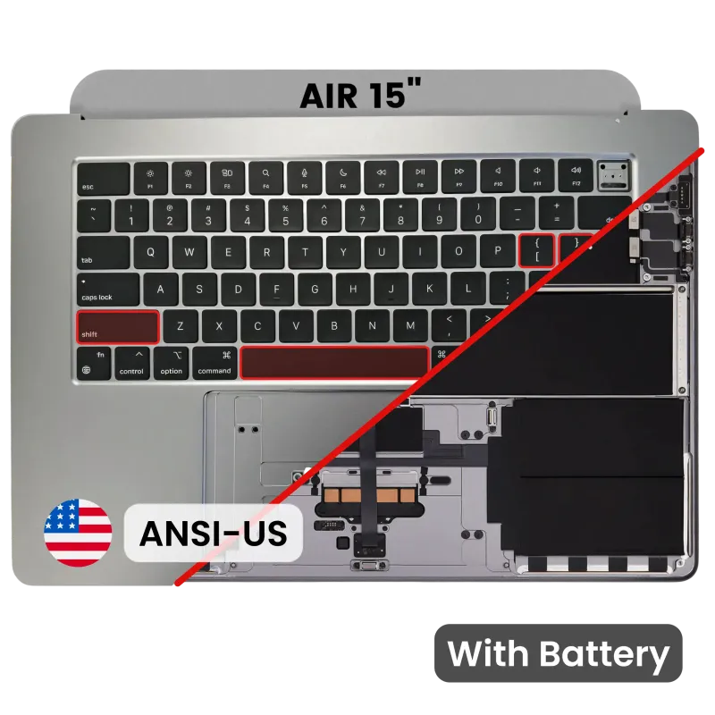 Top case s baterií a klávesnicí (americké rozložení ANSI) pro MacBook Air 15" A2941 (2023) (vesmírně šedá)