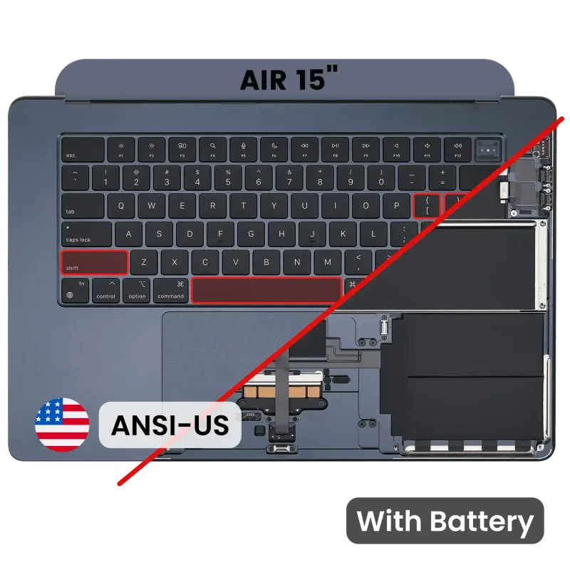 Top case s baterií a klávesnicí (americké rozložení ANSI) pro MacBook Air 15" A2941 (2023) (temně inkoustová)