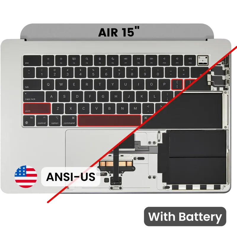 Top case s baterií a klávesnicí (americké rozložení ANSI) pro MacBook Air 15" A3114 (2024) (stříbrná)