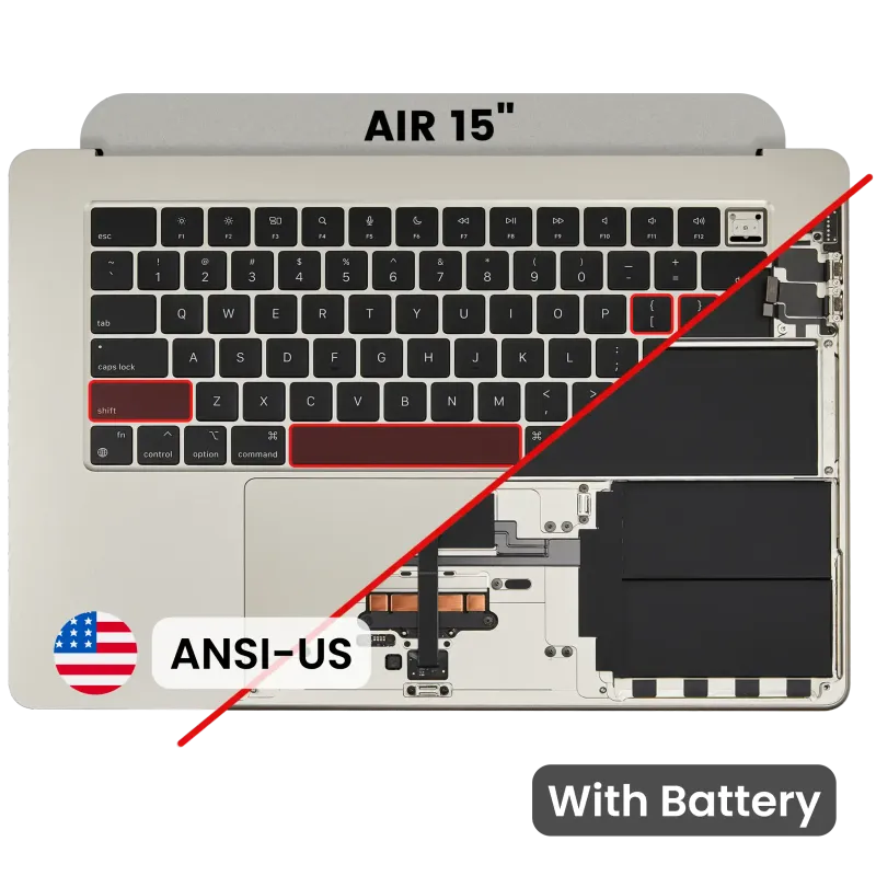 Top case s baterií a klávesnicí (americké rozložení ANSI) pro MacBook Air 15" A3114 (2024) (hvězdně bílá)