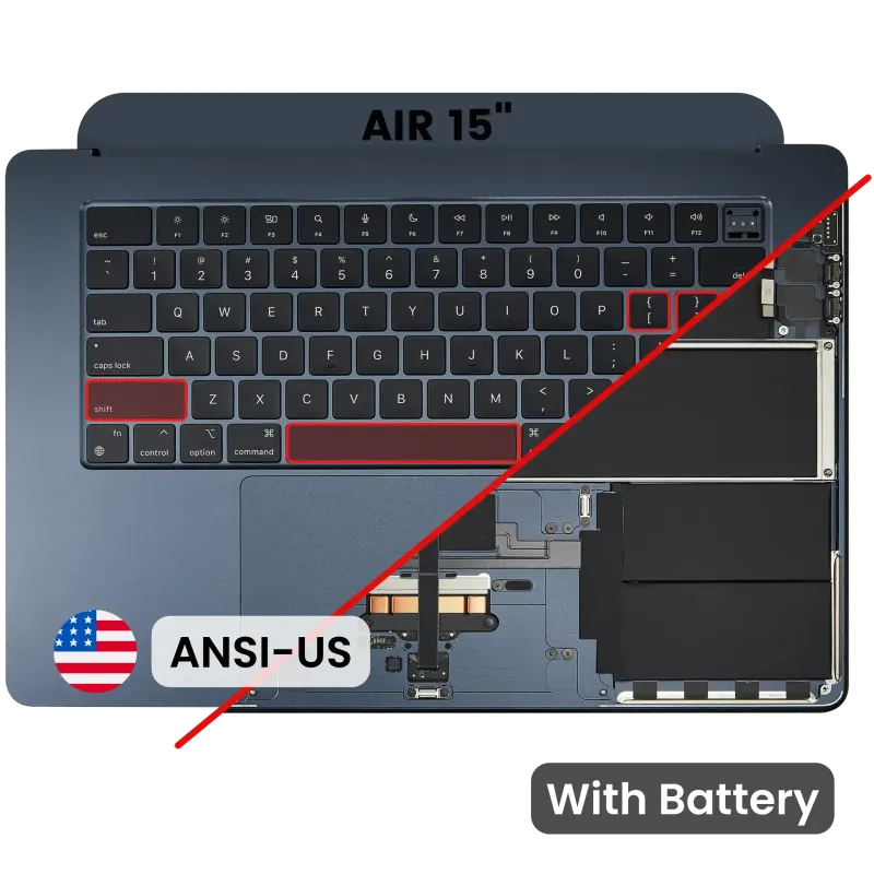 Top case s baterií a klávesnicí (americké rozložení ANSI) pro MacBook Air 15" A3114 (2024) (temně inkoustová)
