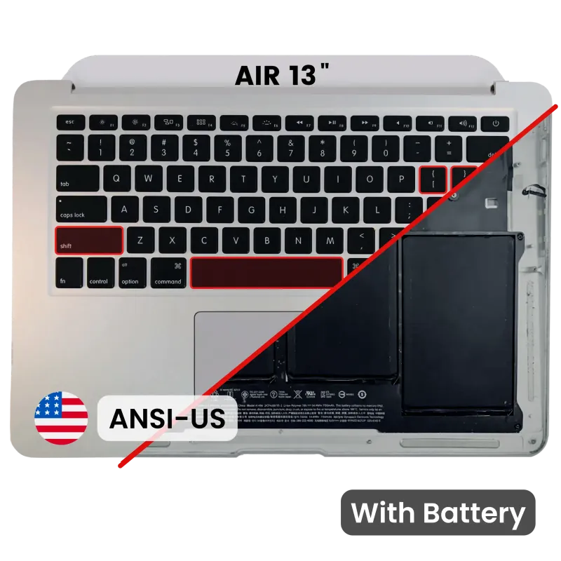 Top case s baterií a klávesnicí (americké rozložení ANSI) pro MacBook Air 13" A1466 (2012) (originál z vyřazeného zařízení, stav B/C)