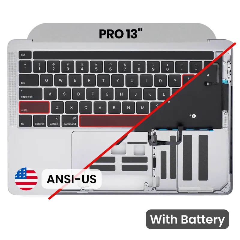 Top case s baterií a klávesnicí (americké rozložení ANSI) pro MacBook Pro 13" A2251 (2020) (originál z vyřazeného zařízení, stav A) (stříbrná)