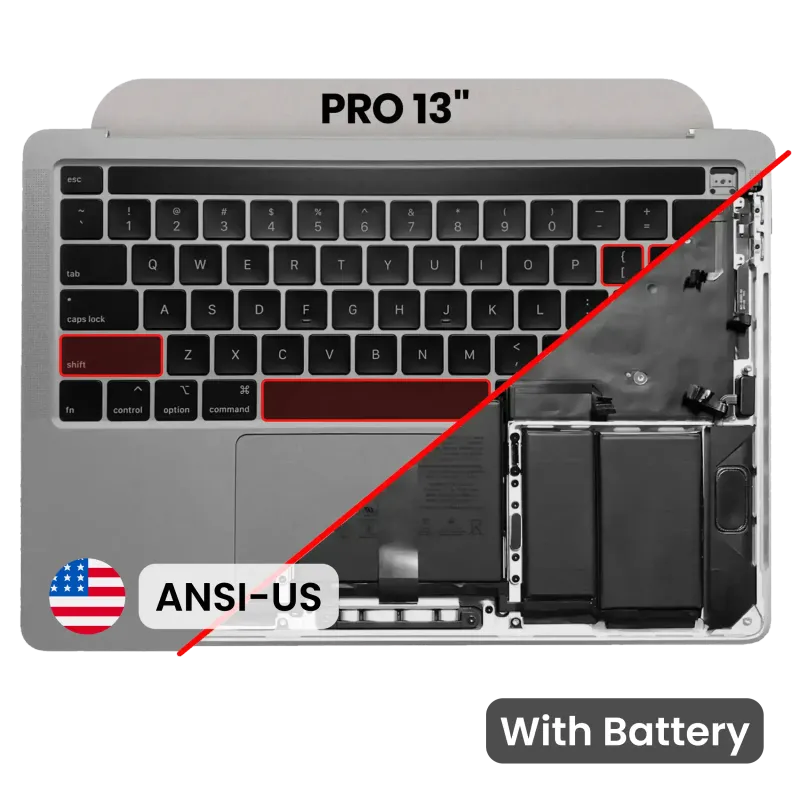 Top case s baterií a klávesnicí (americké rozložení ANSI) pro MacBook Pro 13" A2251 (2020) (originál z vyřazeného zařízení, stav A) (vesmírně šedá)