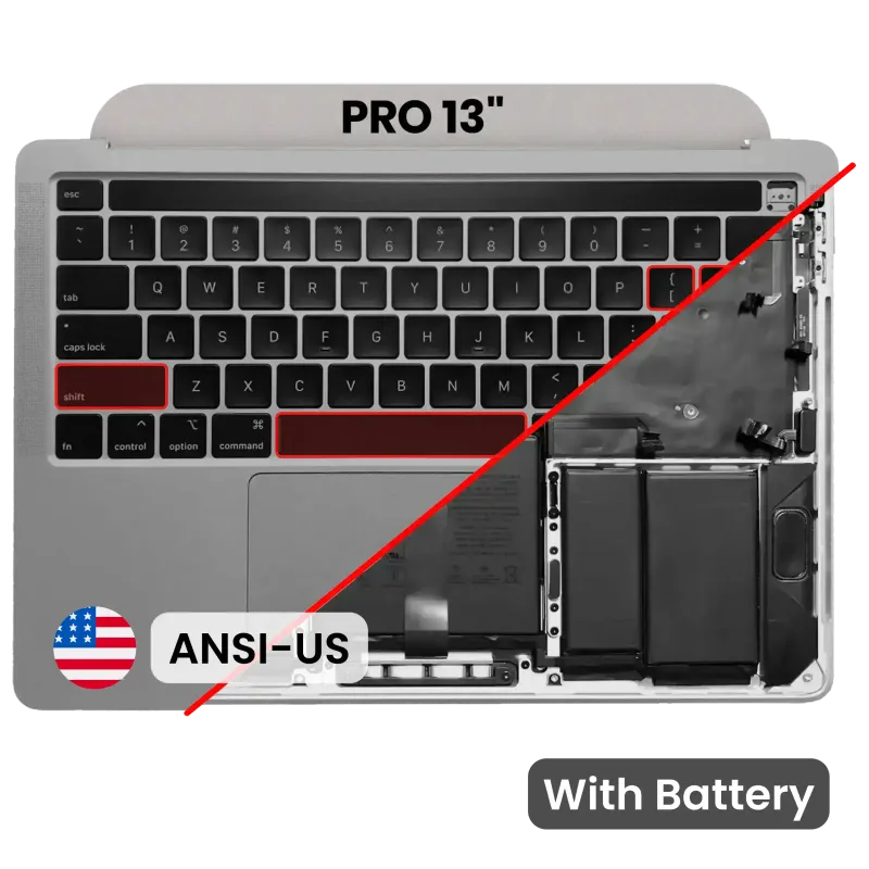 Top case s baterií a klávesnicí (americké rozložení ANSI) pro MacBook Pro 13" A2251 (2020) (originál z vyřazeného zařízení, stav B) (vesmírně šedá)