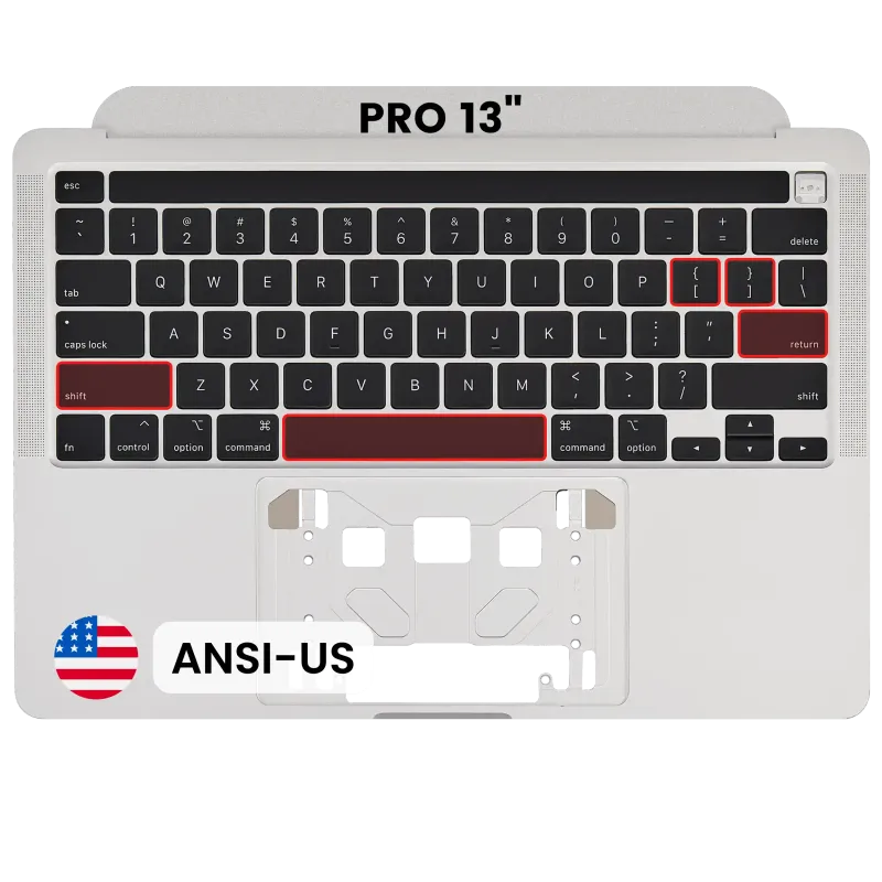 Top case s klávesnicí (americké rozložení ANSI) pro MacBook Pro 13" A2251 (2020) (stříbrná)