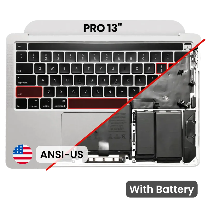 Top case s baterií a klávesnicí (americké rozložení ANSI) pro MacBook Pro 13" A2251 (2020) (stříbrná)