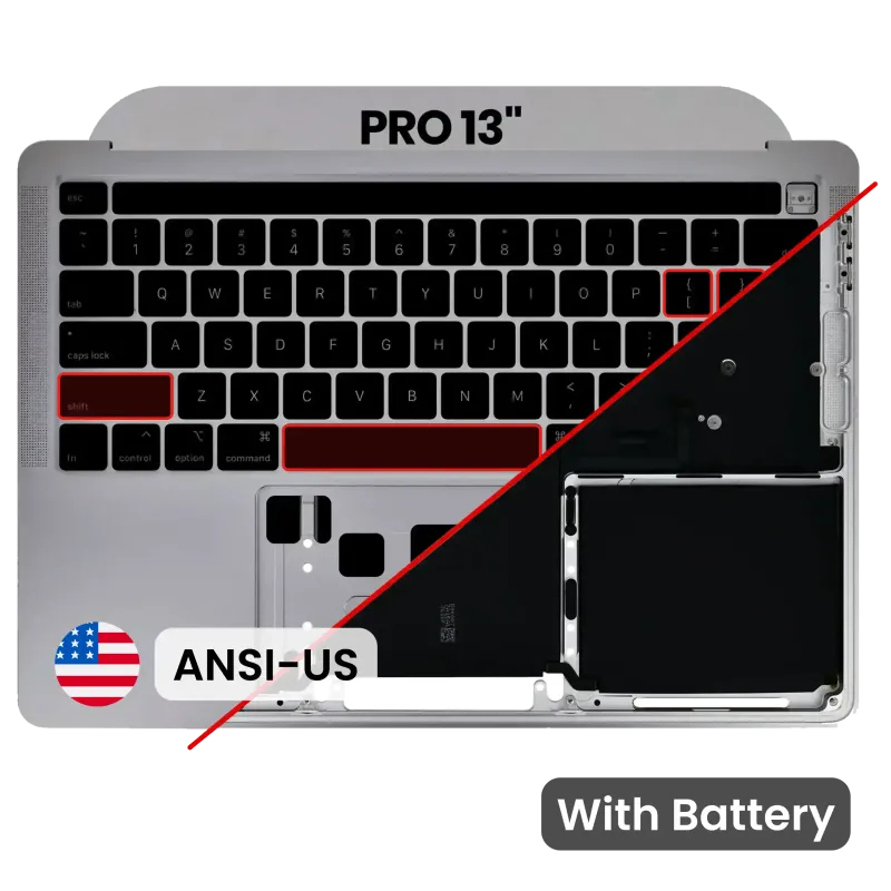 Top case s baterií a klávesnicí (americké rozložení ANSI) pro MacBook Pro 13" A2289 (2020) (originál z vyřazeného zařízení, stav A) (vesmírně šedá)