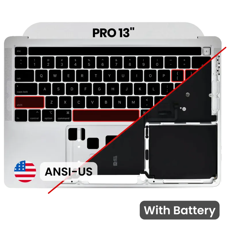 Top case s baterií a klávesnicí (americké rozložení ANSI) pro MacBook Pro 13" A2289 (2020) (originál z vyřazeného zařízení, stav B/C) (stříbrná)