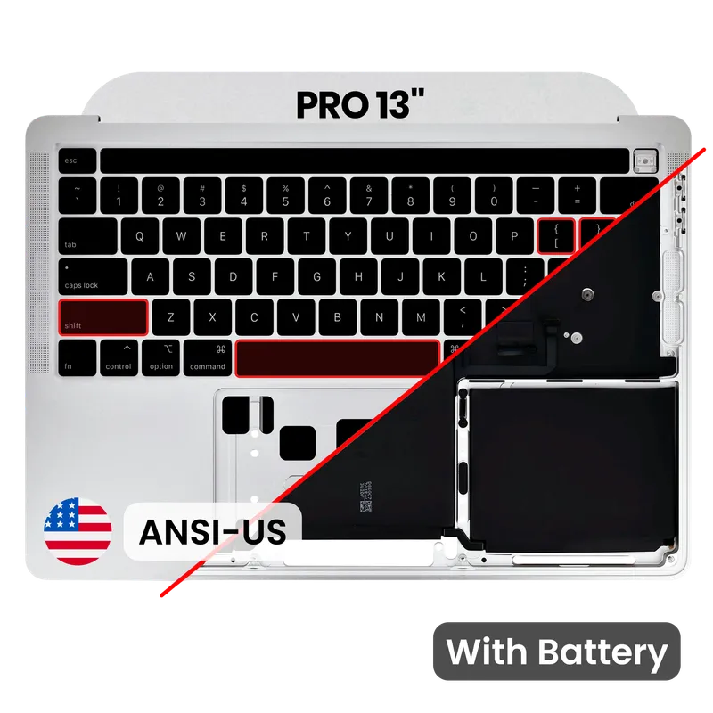 Top case s baterií a klávesnicí (americké rozložení ANSI) pro MacBook Pro 13" A2289 (2020) (originál z vyřazeného zařízení, stav A) (stříbrná)