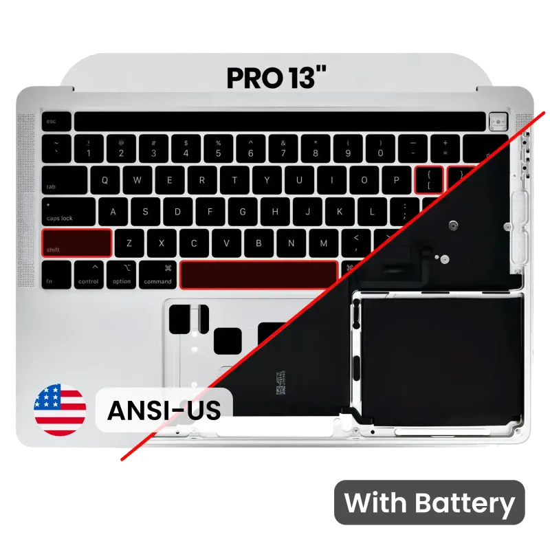 Top case s baterií a klávesnicí (americké rozložení ANSI) pro MacBook Pro 13" A2289 (2020) (stříbrná)