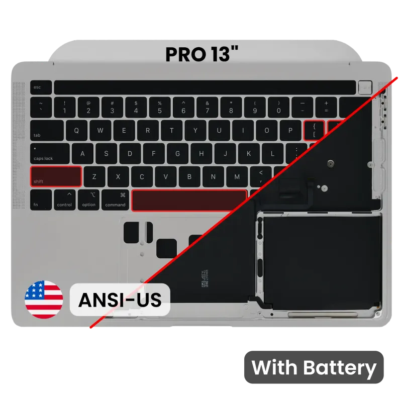 Top case s baterií a klávesnicí (americké rozložení ANSI) pro MacBook Pro 13" A2338 (2020) (M1) (originál z vyřazeného zařízení, stav B/C) (vesmírně šedá)