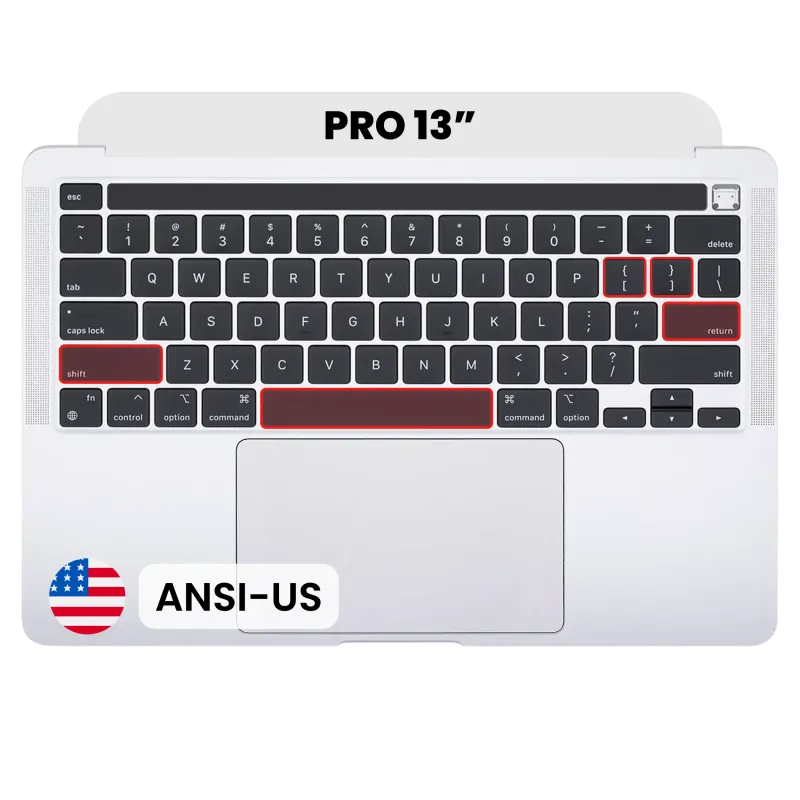 Top case s klávesnice (ansi us) a trackpadem pro MacBook Pro 13" A2338 (2020) (originál z vyřazeného zařízení, stav B/C) (stříbrná)