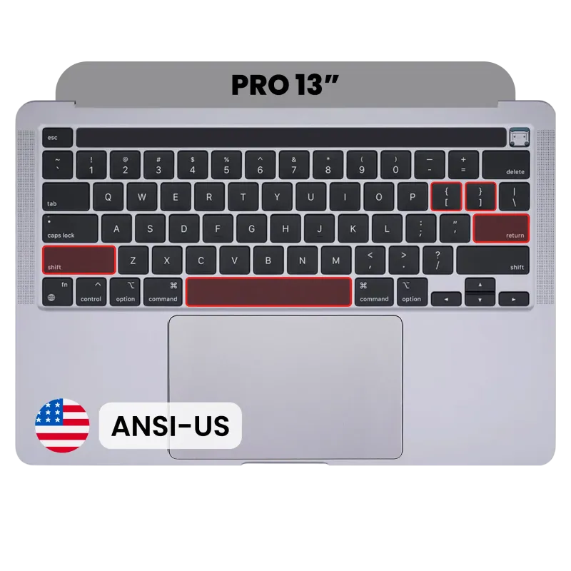 Top case s klávesnice (ansi us) a trackpadem pro MacBook Pro 13" A2338 (2020) (originál z vyřazeného zařízení, stav B/C) (vesmírně šedá)