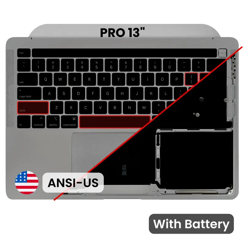 Top case s baterií a klávesnicí (americké rozložení ANSI) pro MacBook Pro 13" A2338 (2020) (M1) (originál z vyřazeného zařízení, stav A) (vesmírně šedá)