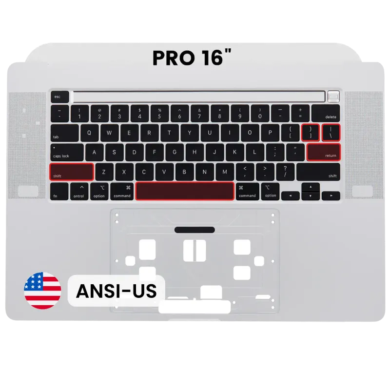 Top case s klávesnicí (americké rozložení ANSI) pro MacBook Pro 16" A2141 (2019) (originál z vyřazeného zařízení, stav A) (stříbrná)