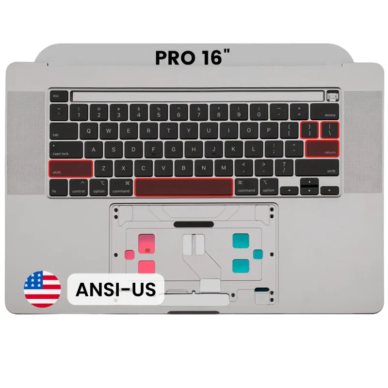 Top case s klávesnicí (americké rozložení ANSI) pro MacBook Pro 16" A2141 (2019) (originál z vyřazeného zařízení, stav A) (vesmírně šedá)