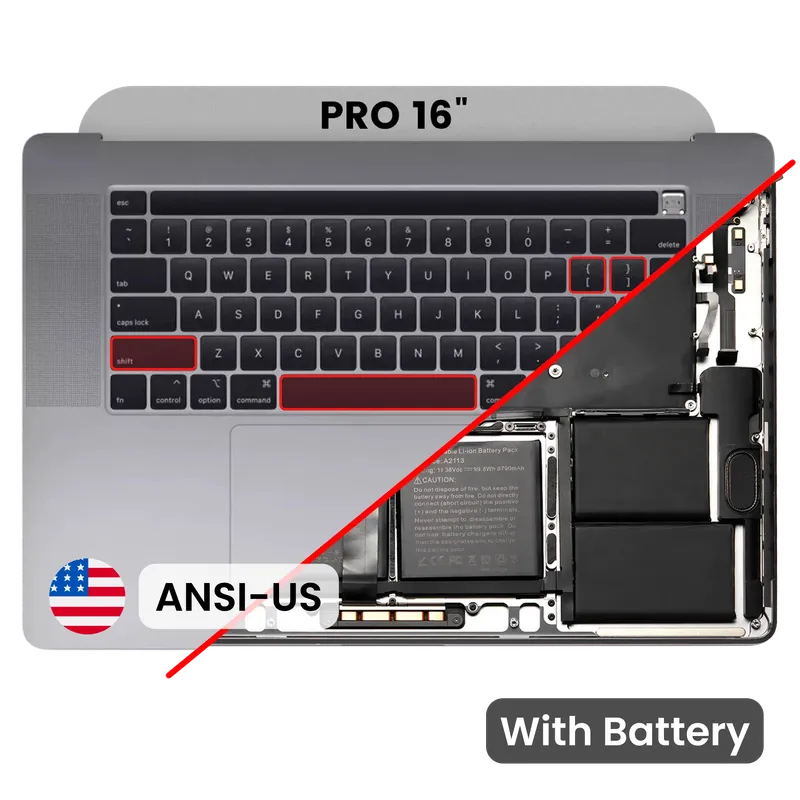 Top case s baterií a klávesnicí (americké rozložení ANSI) pro MacBook Pro 16" A2141 (2019) (originál z vyřazeného zařízení, stav B/C) (vesmírně šedá)