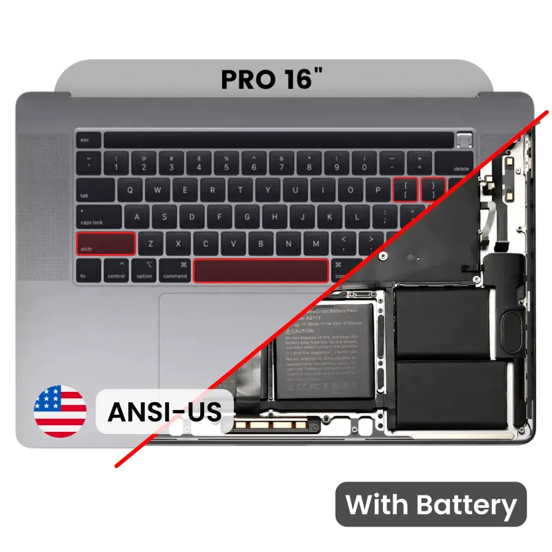 Top case s baterií a klávesnicí (americké rozložení ANSI) pro MacBook Pro 16" A2141 (2019) (originál z vyřazeného zařízení, stav A) (vesmírně šedá)