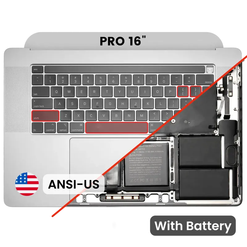 Top case s baterií a klávesnicí (americké rozložení ANSI) pro MacBook Pro 16" A2141 (2019) (originál, nový) (stříbrná)