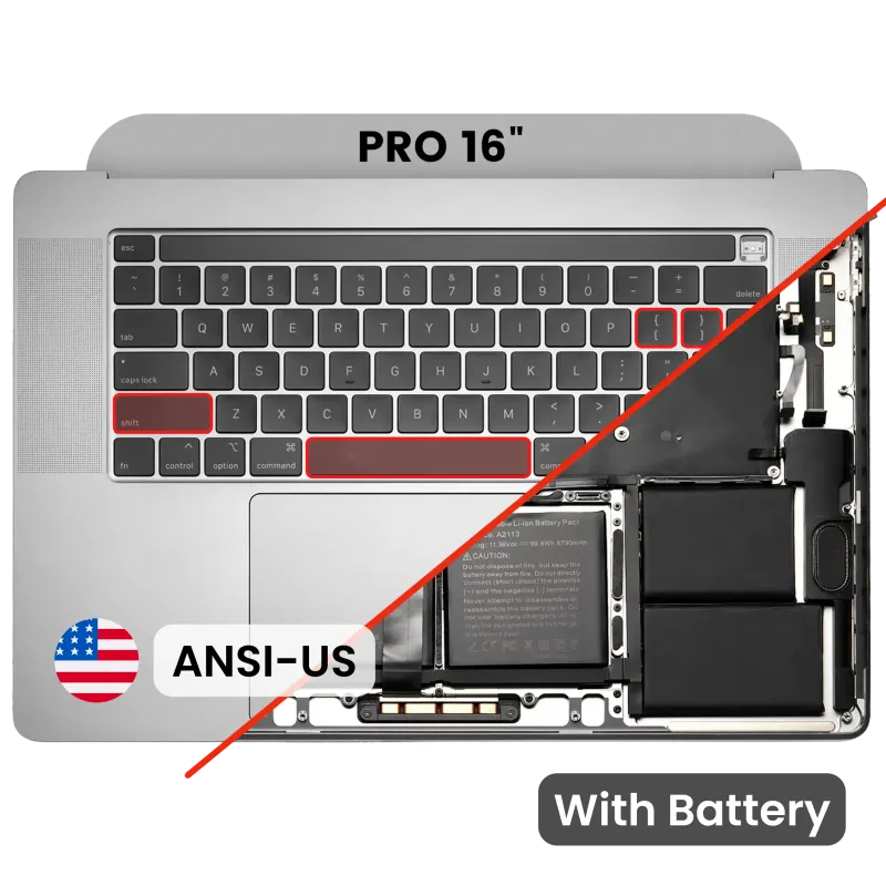 Top case s baterií a klávesnicí (americké rozložení ANSI) pro MacBook Pro 16" A2141 (2019) (originál, nový) (vesmírně šedá)