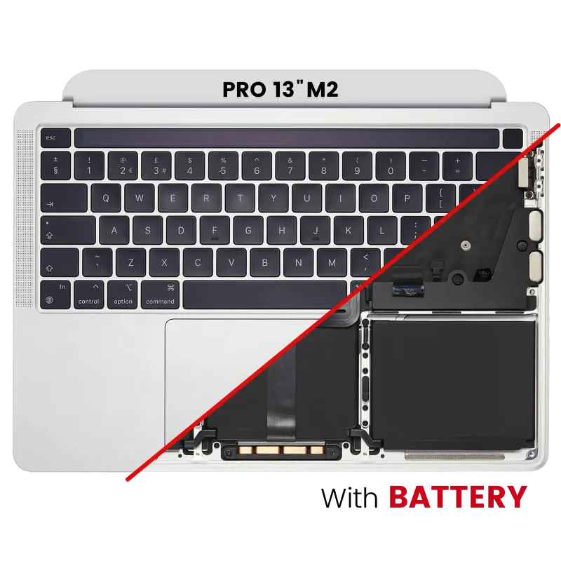 Top case s baterií a klávesnicí (britské rozložení ISO) pro MacBook Pro 13" A2338 (2020) (stříbrná)