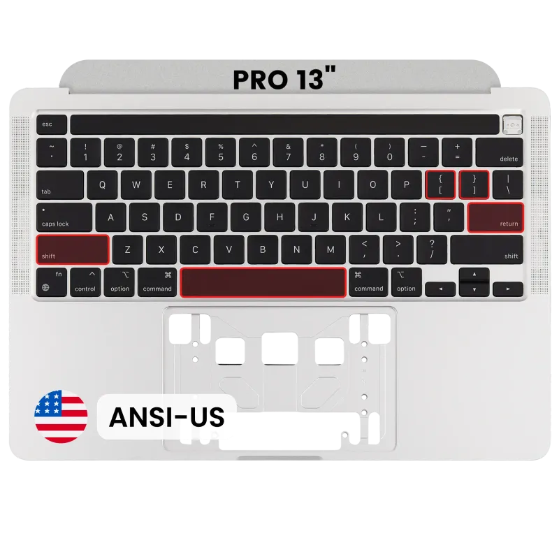 Top case s klávesnicí (americké rozložení ANSI) pro MacBook Pro 13" A2338 (2020) (stříbrná)