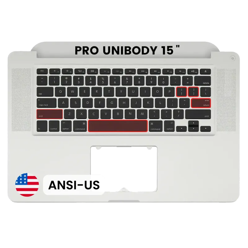 Top case s klávesnicí (americké rozložení ANSI) pro MacBook Pro 15" A1286 (2010-2012) (originál z vyřazeného zařízení, stav B/C)