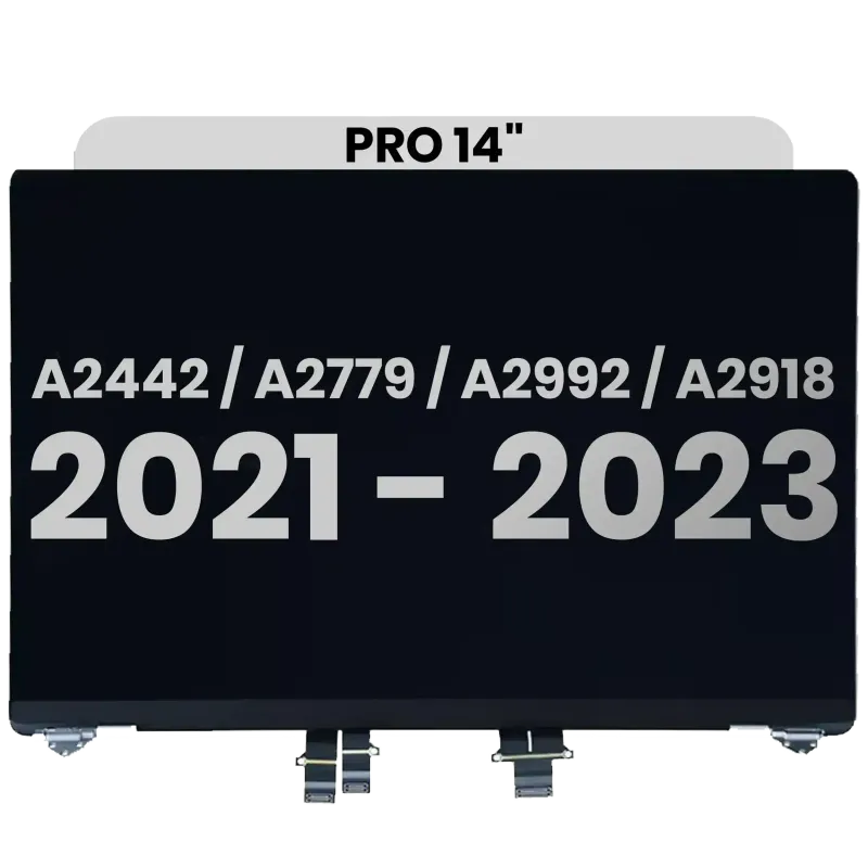 Kompletní LCD displej pro MacBook Pro 14" (A2442 / Late 2021) / (A2779 / Late 2023) / (A2992 / Late 2023) / (A2918 / Late 2023) (předinstalovaný kabel senzoru úhlu víka) (originál z vyřazeného zařízení, stav A) (stříbrná)