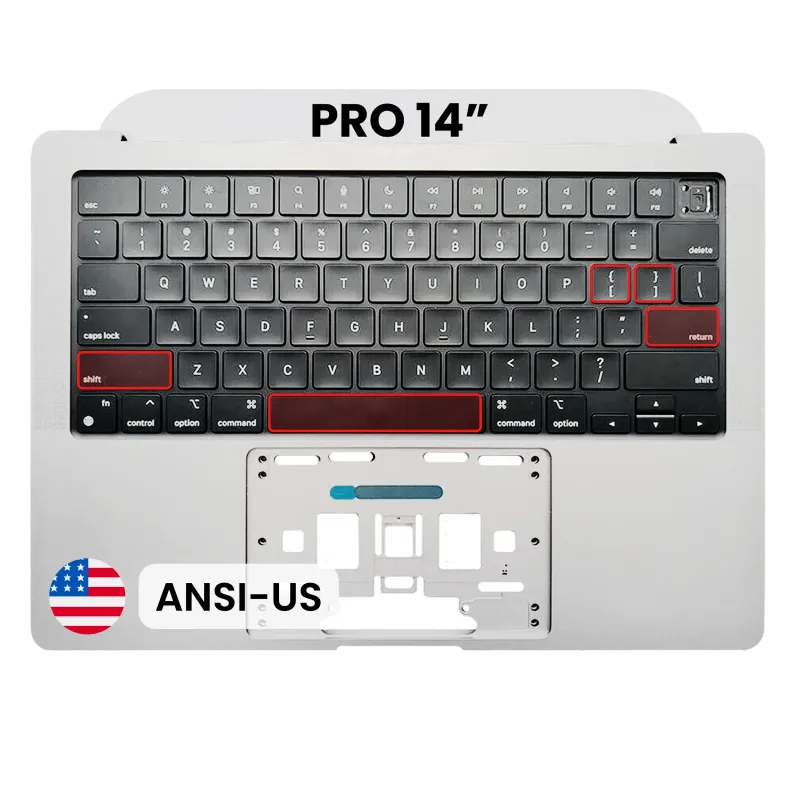 Top case s klávesnicí (americké rozložení ANSI) pro MacBook Pro 14" A2442 (2021) / A2779 (2023) (stříbrná)