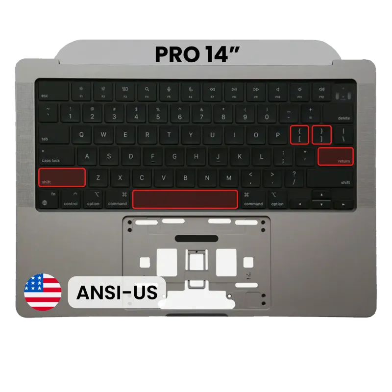 Top case s klávesnicí (americké rozložení ANSI) pro MacBook Pro 14" A2442 (2021) / A2779 (2023) (vesmírně šedá)