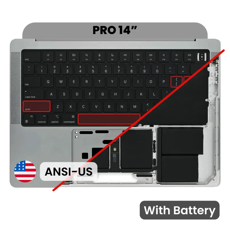 Top case s baterií a klávesnicí (americké rozložení ANSI) pro MacBook Pro 14" A2442 (2021) / A2779 (2023) (vesmírně šedá)