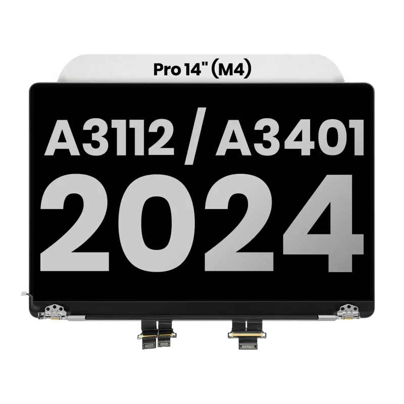 Kompletní LCD displej (lesklý) pro MacBook Pro 14" A3112 / A3401 / A3185 (2024) (předinstalovaný kabel senzoru úhlu víka) (originál z vyřazeného zařízení, stav B) (vesmírně černá)