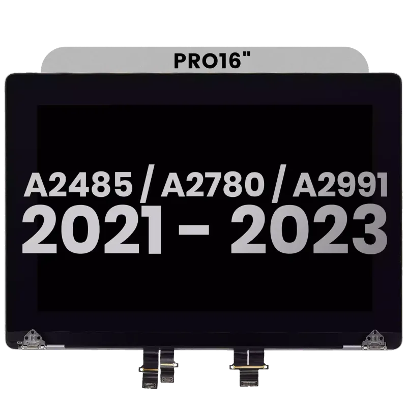Kompletní LCD displej pro MacBook Pro 16" A2485 (2021) Pro / Max / A2780 (2023) / A2991 (2023) (předinstalovaný kabel senzoru úhlu víka) (originál z vyřazeného zařízení, stav B) (vesmírně šedá)