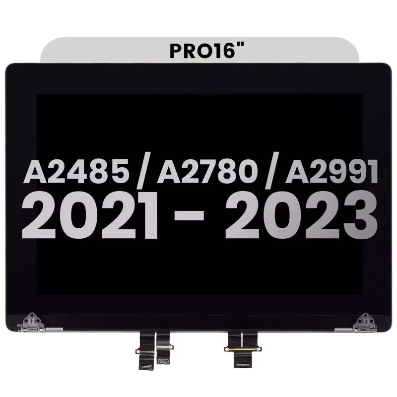 Kompletní LCD displej pro MacBook Pro 16" A2485 (2021) Pro / Max / A2780 (2023) / A2991 (2023) (předinstalovaný kabel senzoru úhlu víka) (originál z vyřazeného zařízení, stav A) (stříbrná)