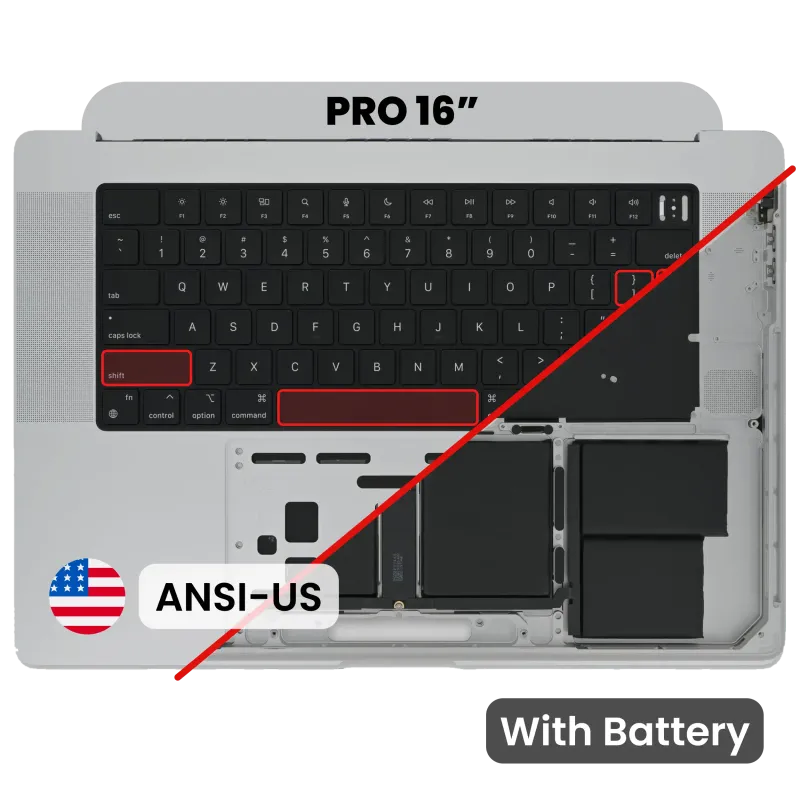 Top case s baterií a klávesnicí (americké rozložení ANSI) pro MacBook Pro 16" A2485 (2021) / A2780 (2023) (originál z vyřazeného zařízení, stav A) (vesmírně šedá)