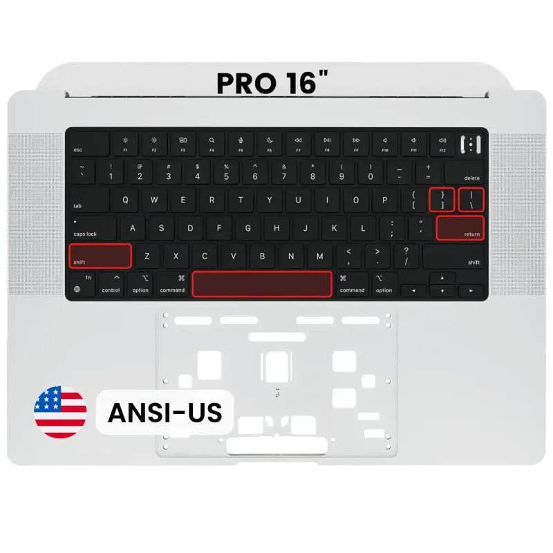 Top case s klávesnicí (americké rozložení ANSI) pro MacBook Pro 16" A2485 (2021) / A2780 (2023) (stříbrná)