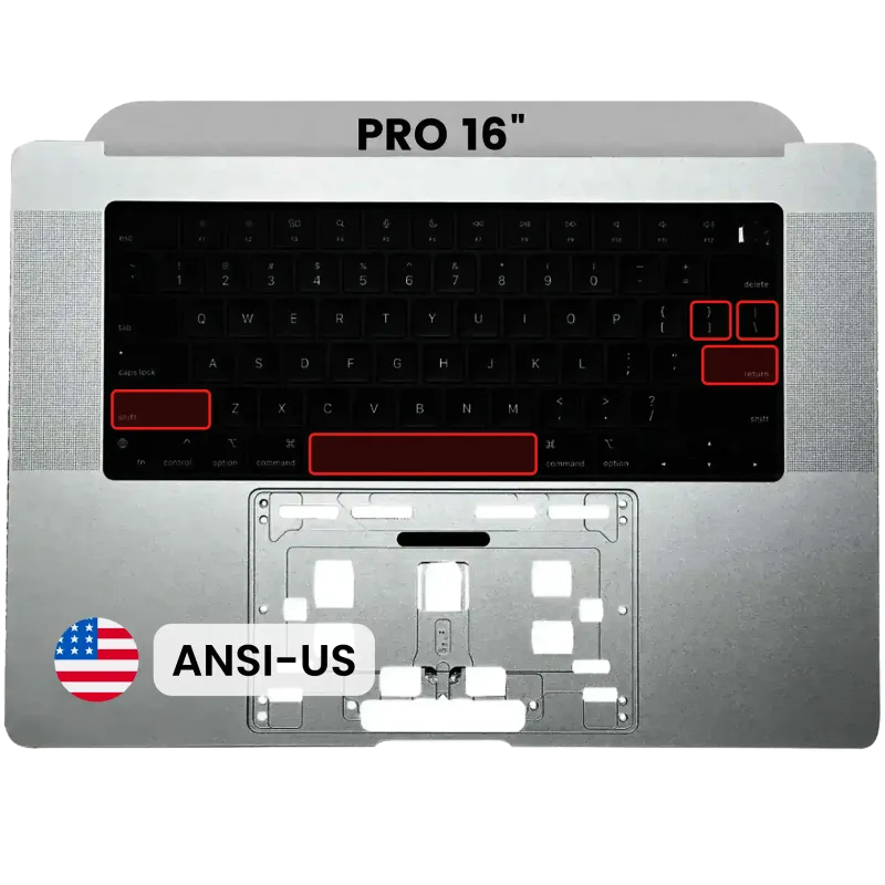 Top case s klávesnicí (americké rozložení ANSI) pro MacBook Pro 16" A2991 (2023) (stříbrná)