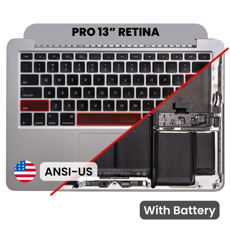 Top case s baterií a klávesnicí (americké rozložení ANSI) pro MacBook Pro 13" A1502 (2013-2014) (originál z vyřazeného zařízení, stav B/C)