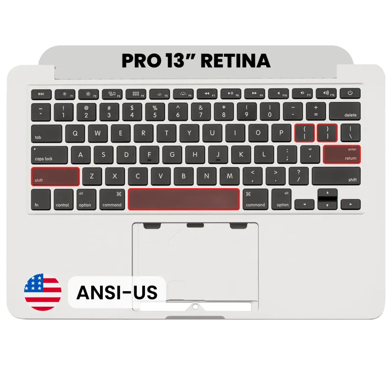 Top case s klávesnicí (americké rozložení ANSI) pro MacBook Pro 13" A1502 (2013-2014) (originál z vyřazeného zařízení, stav B/C)
