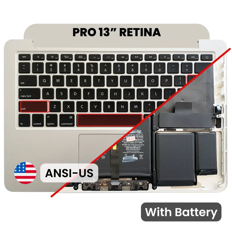 Top case s baterií a klávesnicí (americké rozložení ANSI) pro MacBook Pro 13" A1502 (2015) (originál z vyřazeného zařízení, stav A)