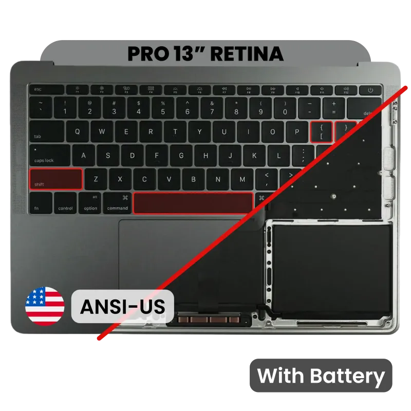 Top case s baterií a klávesnicí (americké rozložení ANSI) pro MacBook Pro 13" A1708 (2016) (originál z vyřazeného zařízení, stav B/C) (vesmírně šedá)