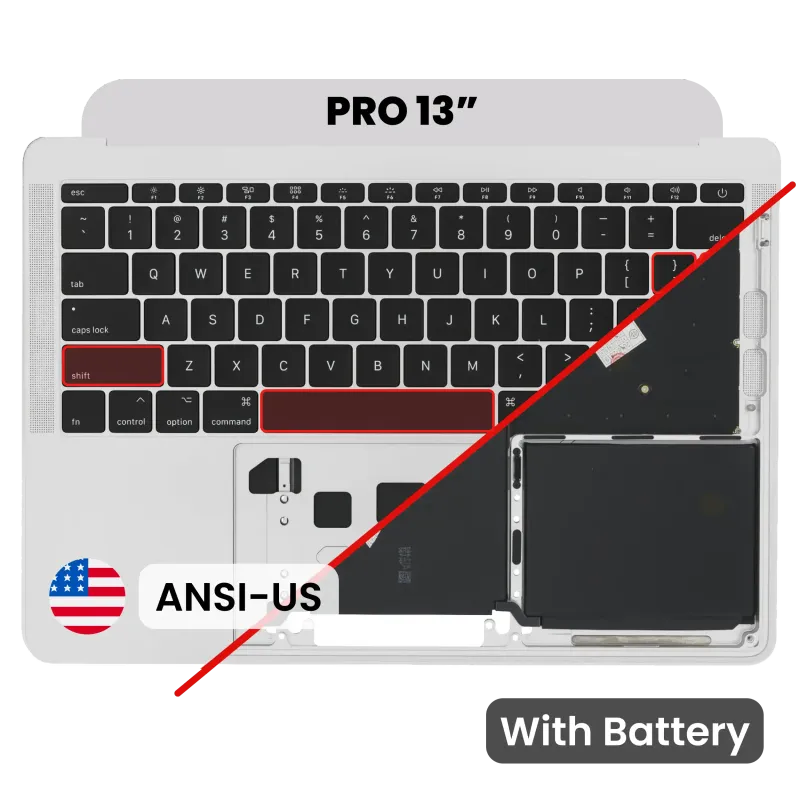 Top case s baterií a klávesnicí (americké rozložení ANSI) pro MacBook Pro 13" A1708 (2016) (originál, nový) (stříbrná)