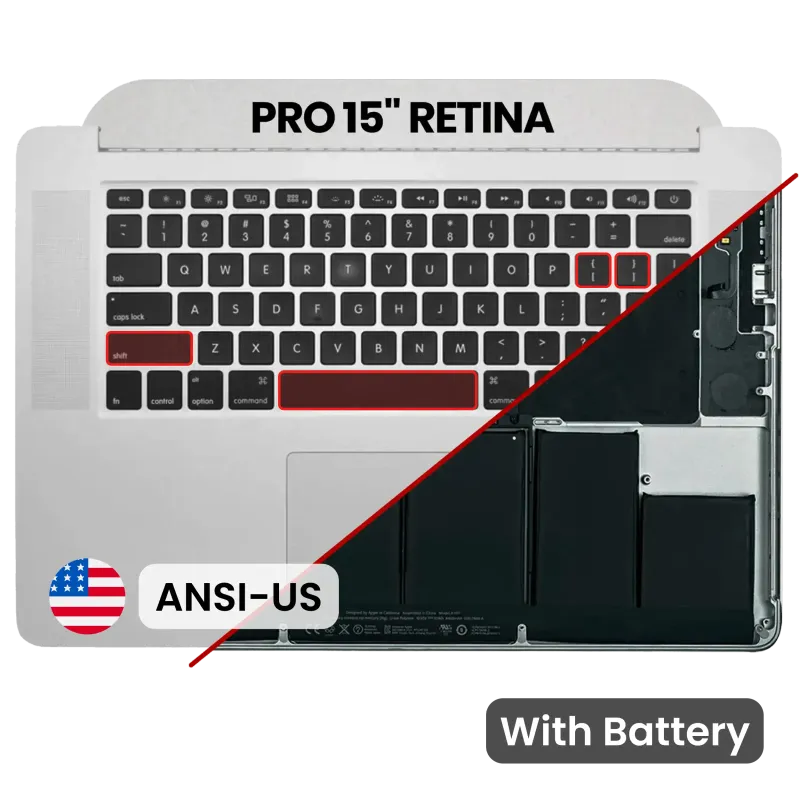 Top case s baterií a klávesnicí (americké rozložení ANSI) pro MacBook Pro 15" A1398 (2012-2013) (originál z vyřazeného zařízení, stav A)