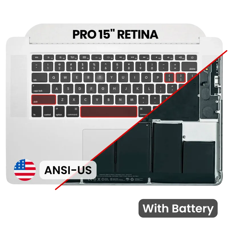Top case s baterií a klávesnicí (americké rozložení ANSI) pro MacBook Pro 15" A1398 (2013-2014) (originál z vyřazeného zařízení, stav A)