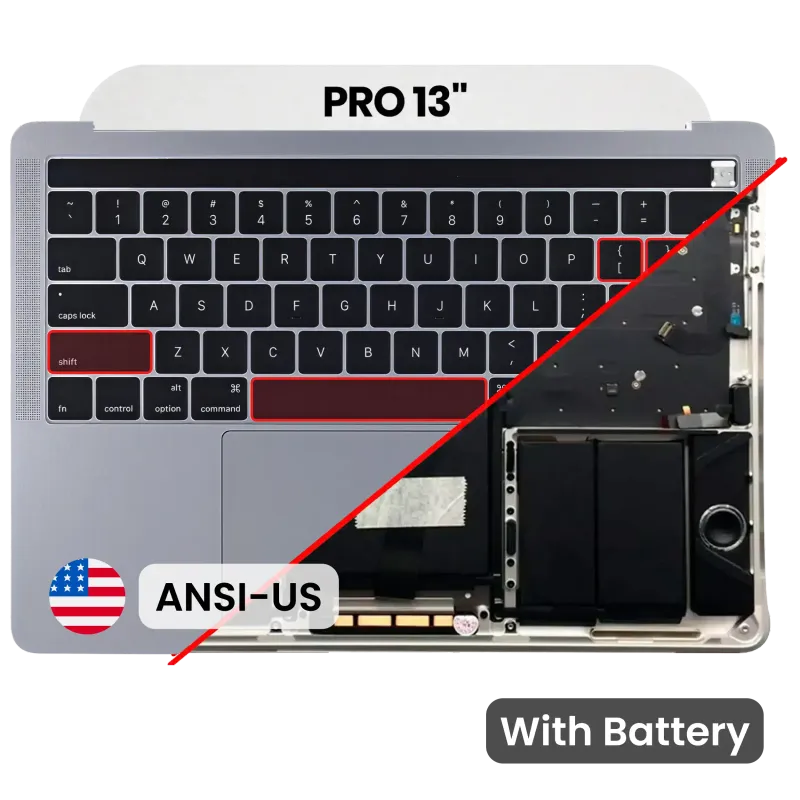 Top case s baterií a klávesnicí (americké rozložení ANSI) pro MacBook Pro 13" A1706 (2016) (originál z vyřazeného zařízení, stav B/C) (vesmírně šedá)