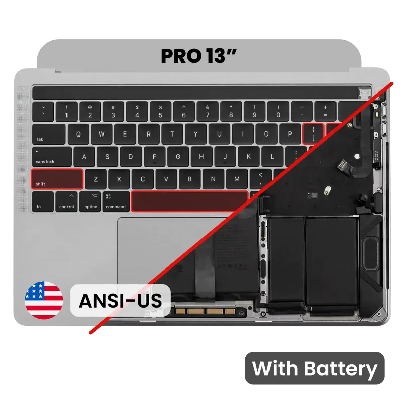 Top case s klávesnice (ansi us) a trackpadem pro MacBook Pro 13" A1989 (2018-2019) (originál z vyřazeného zařízení, stav B/C) (vesmírně šedá)